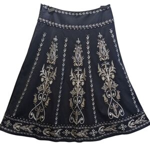 Chic Bianca Nygard Navy And Silver Embroidered & Sequined Skirt Size 12 Flaw